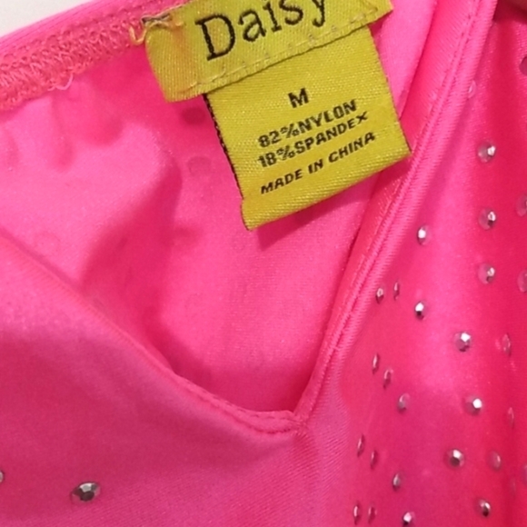 PINK PLUNGE V-NECK SILVER STUDDED SPARKLE THONG BODYSUIT SIZE MEDIUM NWOT - Picture 5 of 5